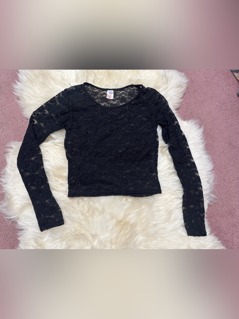 One size black lace crop top shirt blouse Y2K goth sheer gothic long sleeve